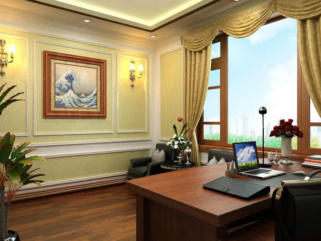 Phòng làm việc của giám đốc sử dụng bàn màu nâu gỗ