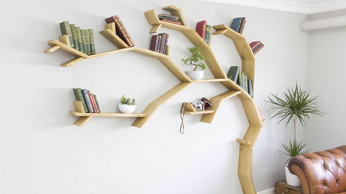 Kệ trang trí phòng khách hình cây treo tường độc đáo