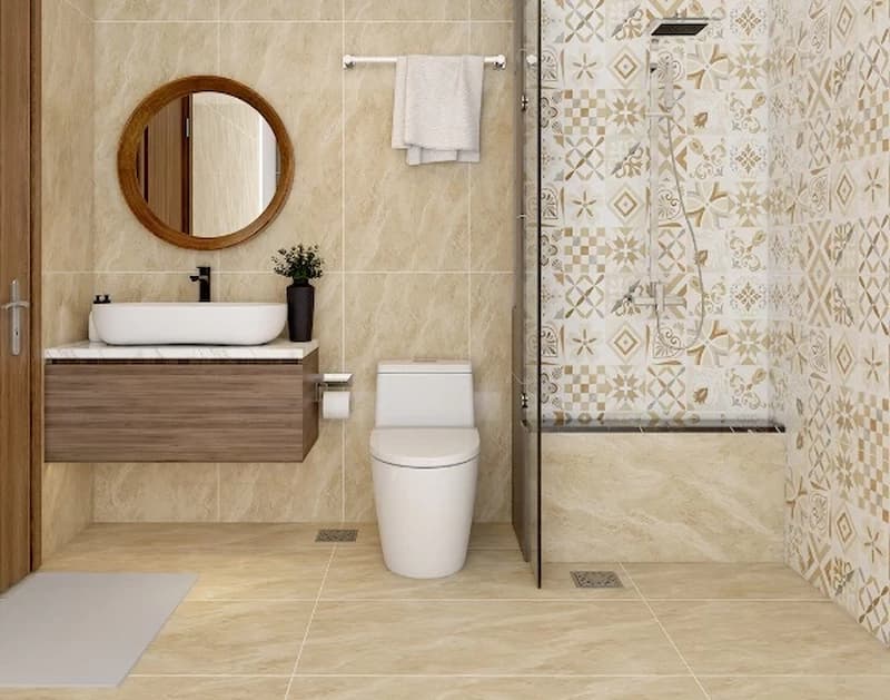 Mẫu gạch ốp sàn nhà vệ sinh đẹp có kích thước lớn mang đến chiều sâu và vẻ đẹp sống động cho không gian