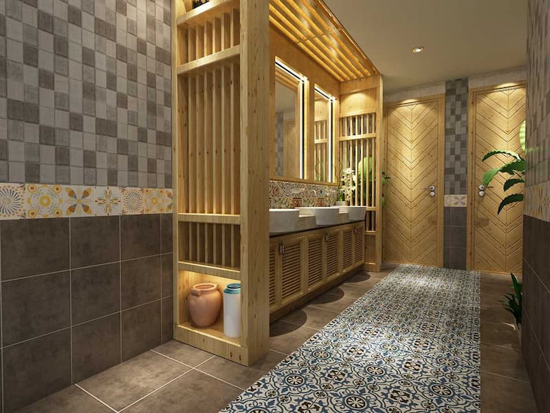 Ốp nền nhà vệ sinh bằng gạch hoa
