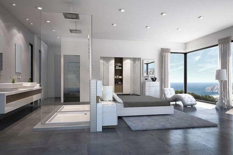 Nhà vệ sinh trong phòng ngủ có thể được ngăn cách bằng một bức tường lớn