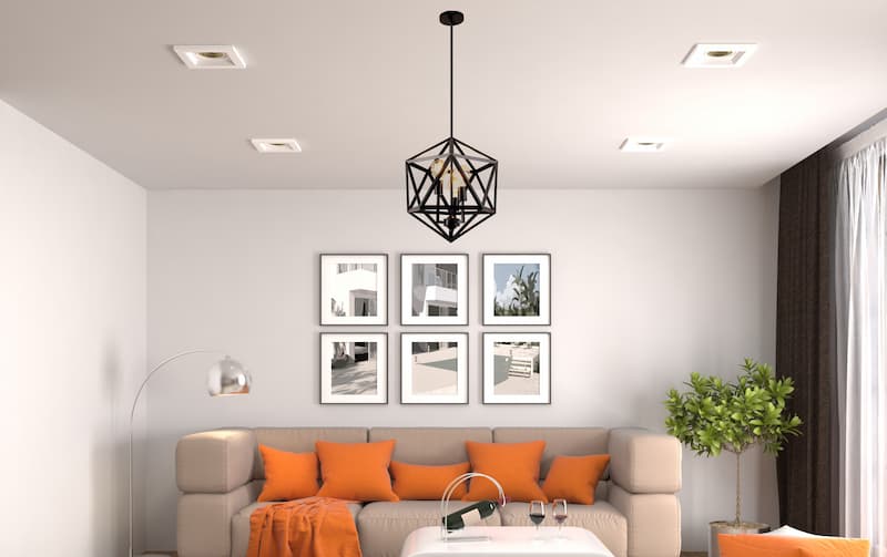 Đèn trang trí phòng khách ở góc sofa tạo điểm nhấn mới lạ