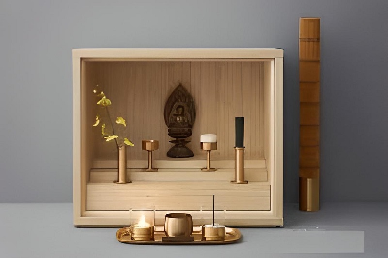 Tham khảo mẫu bàn thờ Thần Tài thiết kế mái bằng hiện đại