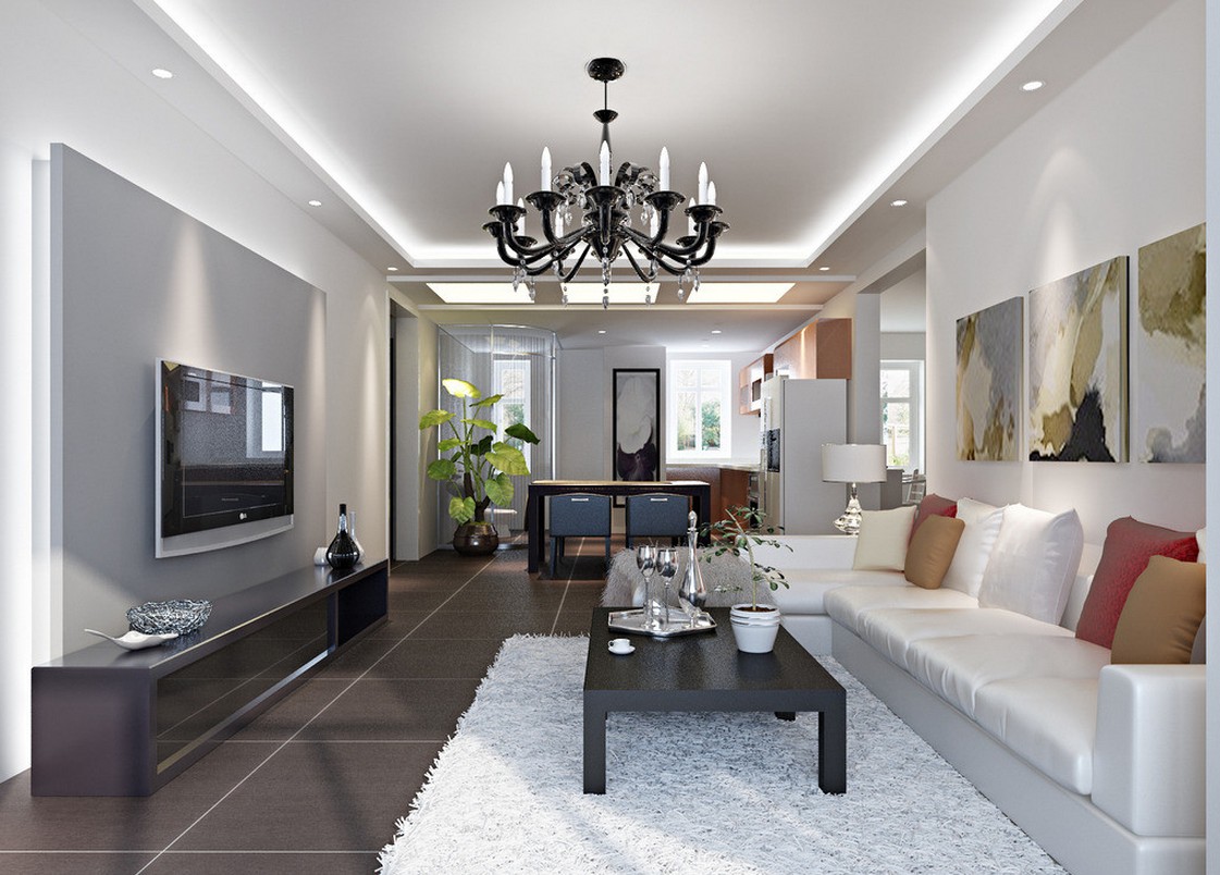 Mẫu đèn trần phòng khách đẹp dạng chùm trong căn hộ chung cư