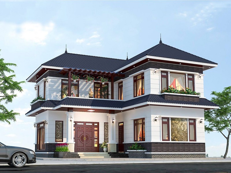 Mẫu nhà 2 tầng đẹp thiết kế hình chữ L