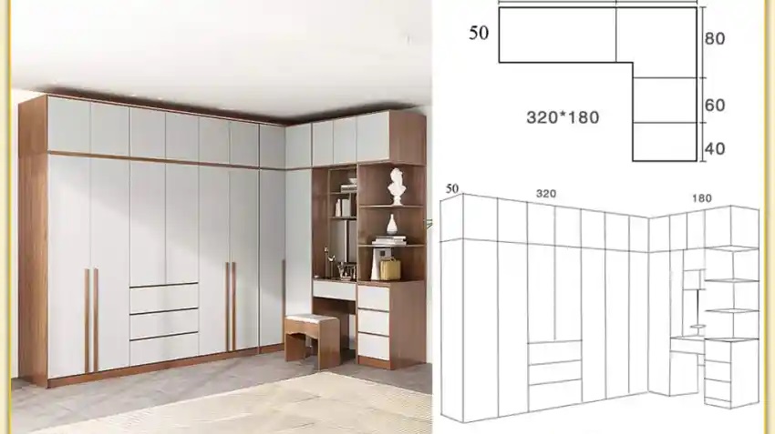 Mẫu tủ phòng khách hình chữ V giúp tối ưu không gian những vẫn rất sang trọng