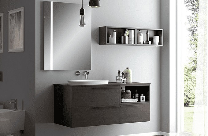 Mẫu tủ lavabo gỗ đẹp được làm từ ván Laminate có độ bền khá cao