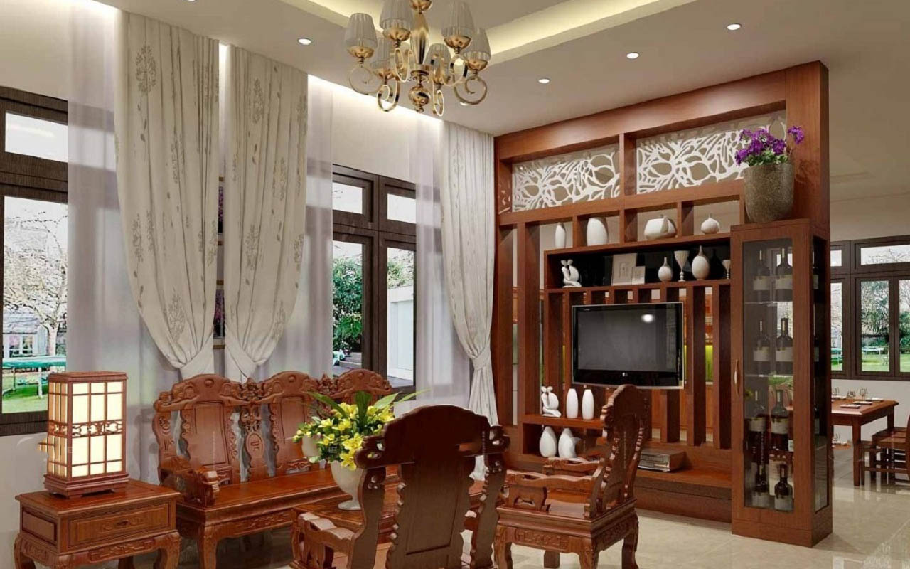 Tủ gỗ trang trí phòng khách hiện đại