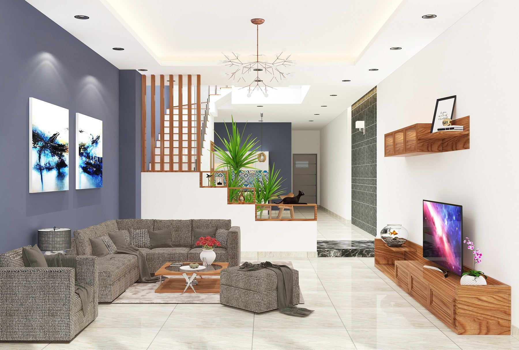 Mẫu vách ngăn phòng khách và bếp bằng gỗ đơn giản
