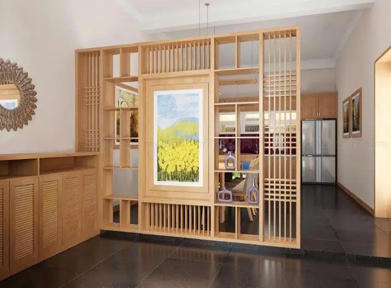 Vách ngăn phòng khách bằng gỗ công nghiệp có giá thành tiết kiệm