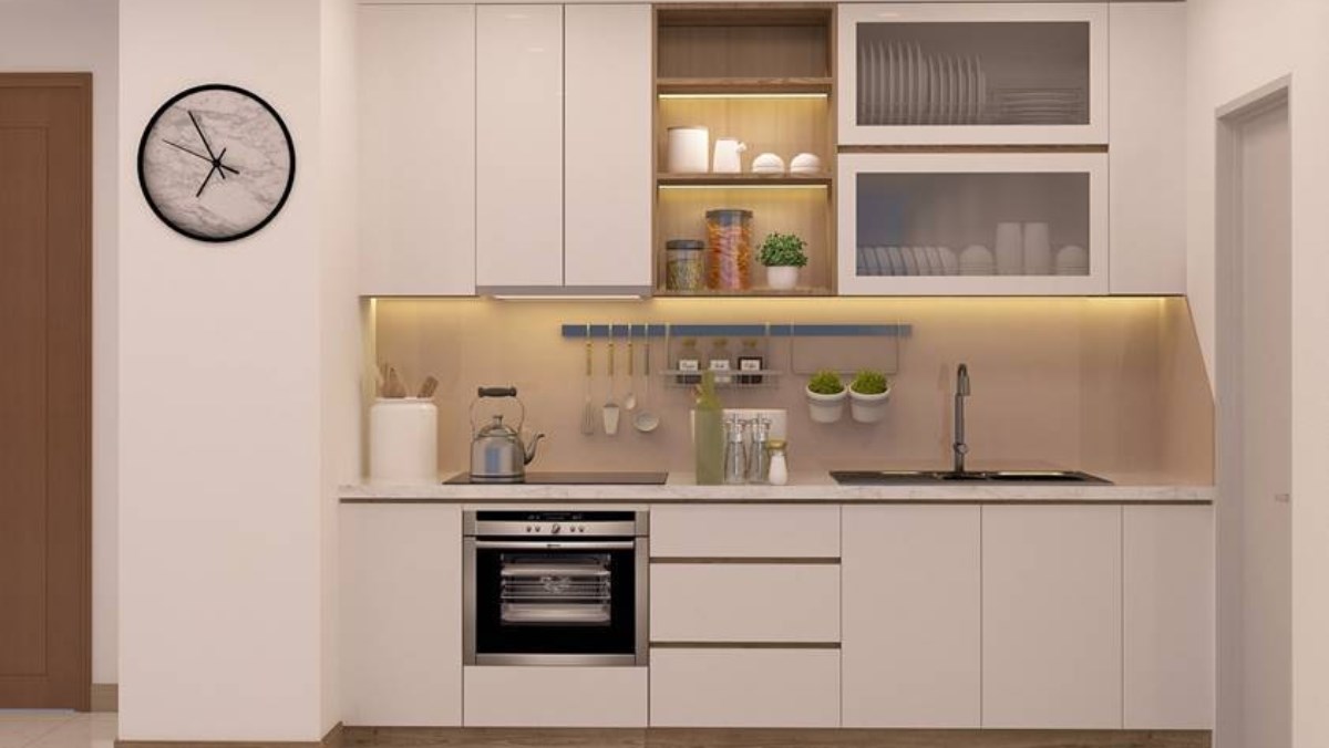 Đặt chậu cây xanh đặt ở giữa bếp và bồn rửa
