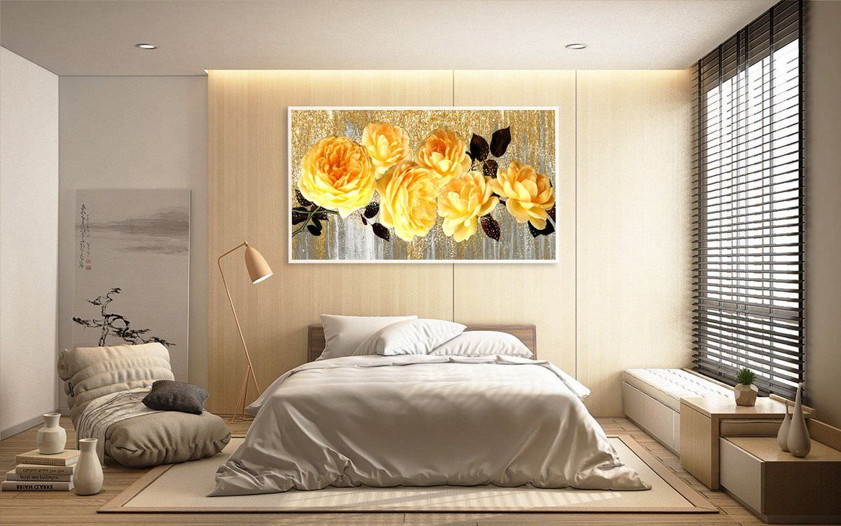Tranh phòng ngủ có sắc vàng, trắng sẽ phù hợp với gia chủ mệnh Kim