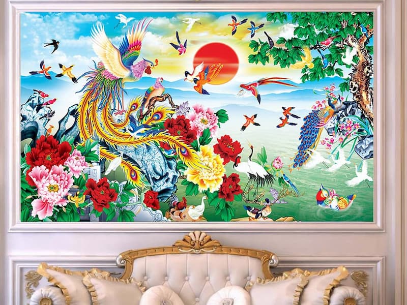 Gia chủ tuổi Dậu nên chọn tranh phong thủy về phượng hoàng uy nghi, bách điêu triều phụng
