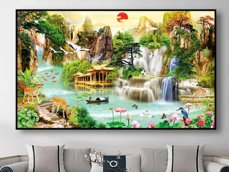 Chọn tranh phong thủy hợp với người tuổi Tuất thì gia chủ nên cân nhắc tranh vẽ hoa mẫu đơn 8 - 9 bông