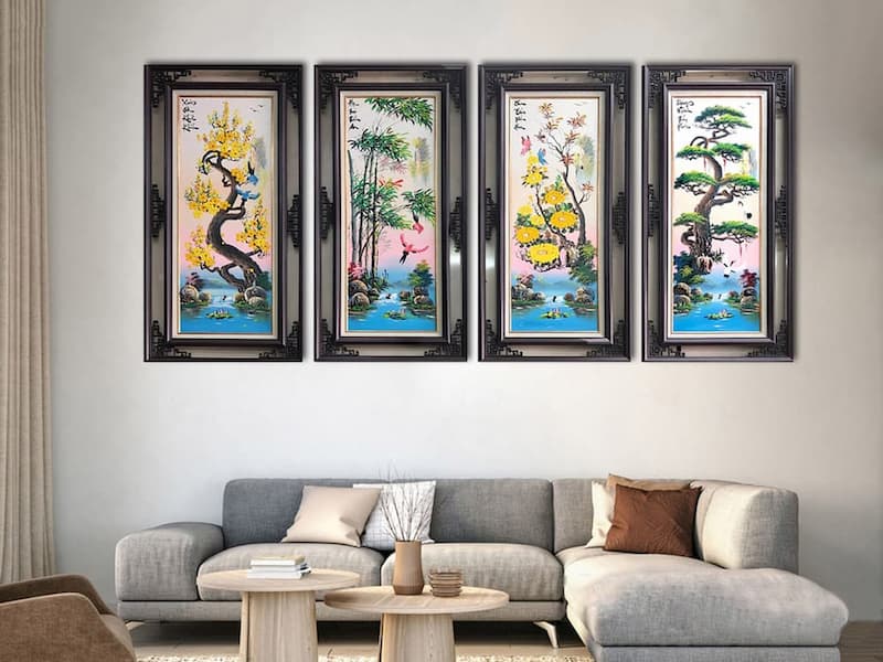 Gia chủ tuổi Mão nên chọn những bức tranh có ý nghĩa bình an hoặc bộ tranh tứ bình Tùng - Cúc - Trúc - Mai, hoa lan phú quý