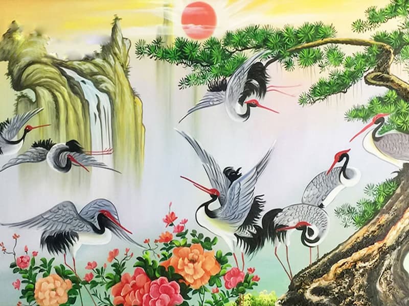 Tranh phong thủy phù hợp với người tuổi Tỵ sẽ liên quan đến cá chép ao sen hoặc tranh Tùng - Hạc
