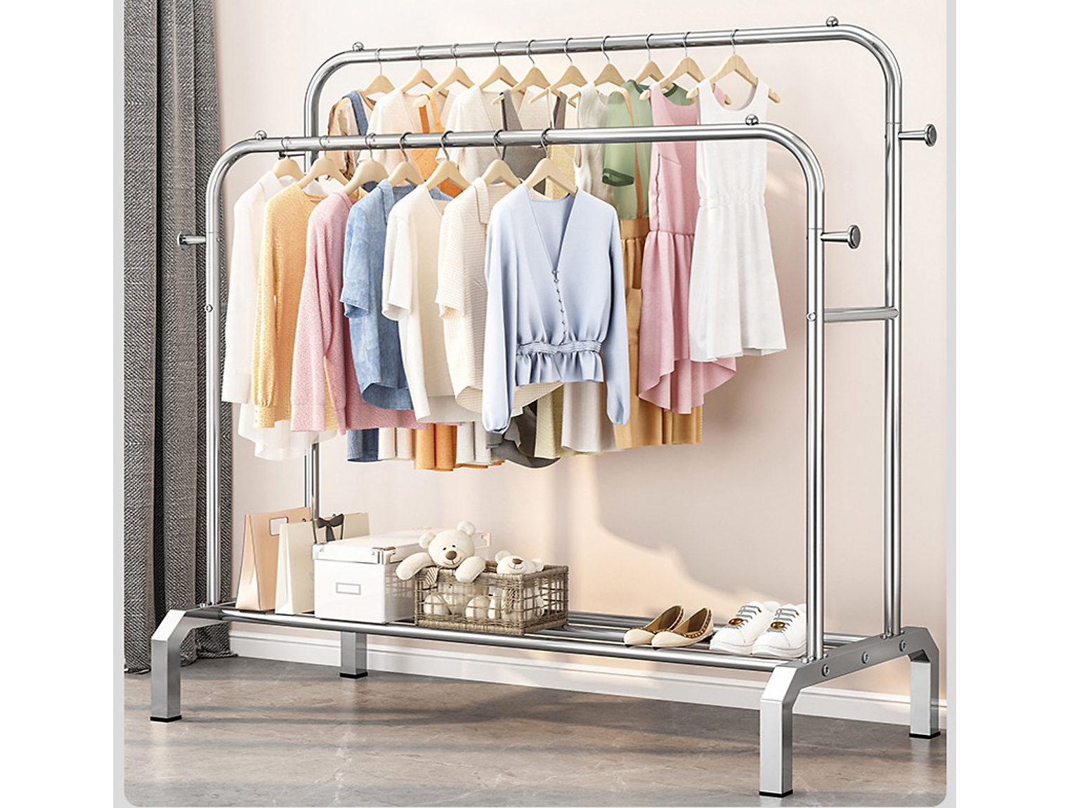 Bạn có thể tự làm giá treo quần áo đôi để tăng số lượng đồ treo