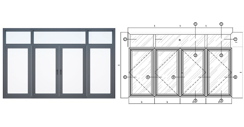 Kích thước cửa sổ 4 cánh có vách kín phía trên