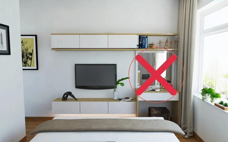 Tuyệt đối không để gương chiếu thẳng vào giường ngủ