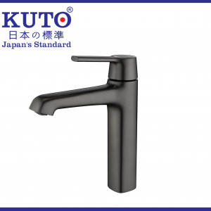 KUTO日本製のグレーの真鍮製洗面台蛇口 (K024)