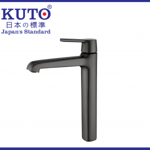 KUTO日本製のグレーの真鍮製ロングボディ洗面台蛇口 (K025)