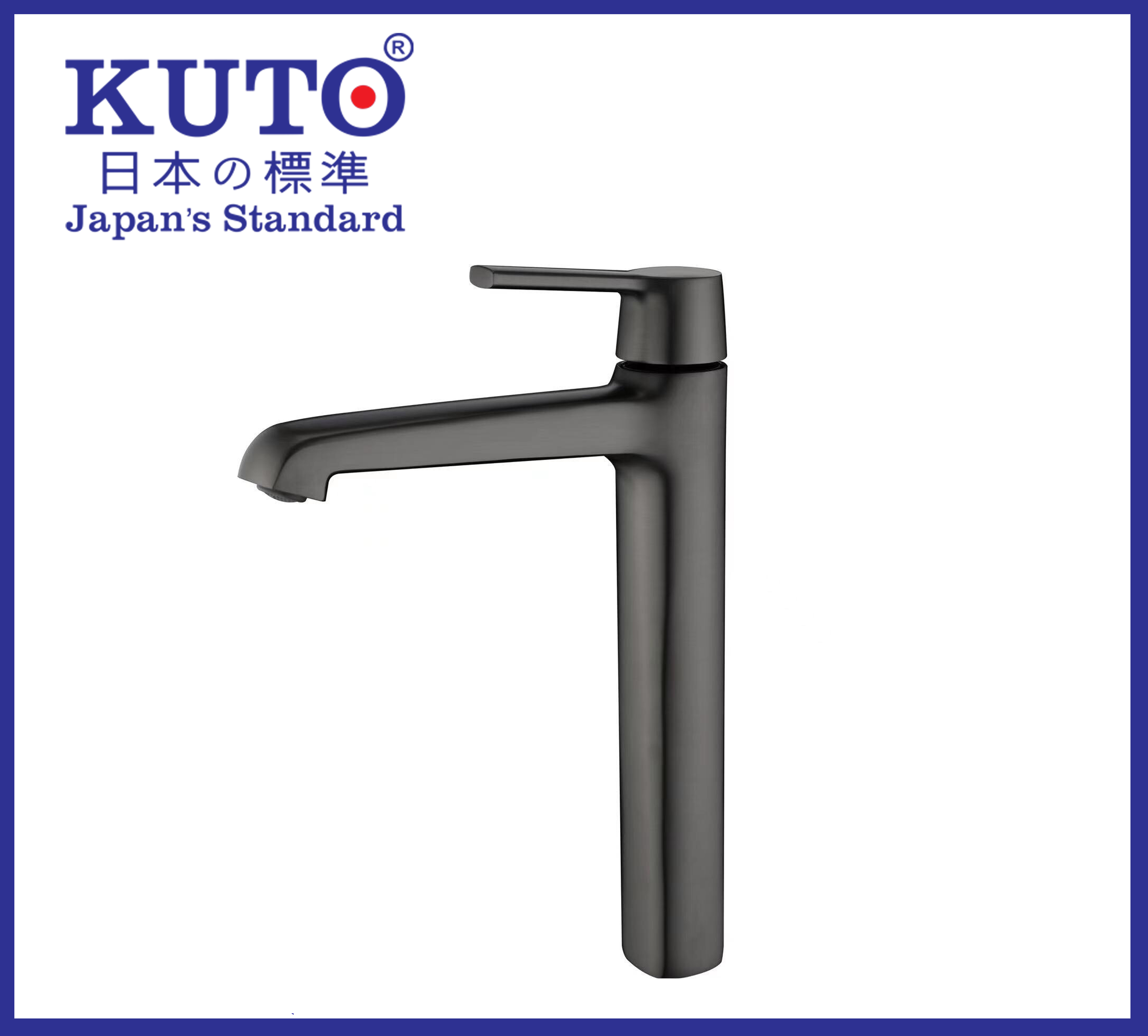KUTO日本製のグレーの真鍮製ロングボディ洗面台蛇口 (K025)